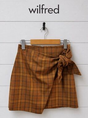 WILFRED Brown Plaid Wrap Mini Skirt Size 00